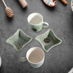 Ceramic Tea Cup Set – 4 Pcs with Snack Bowls | NG