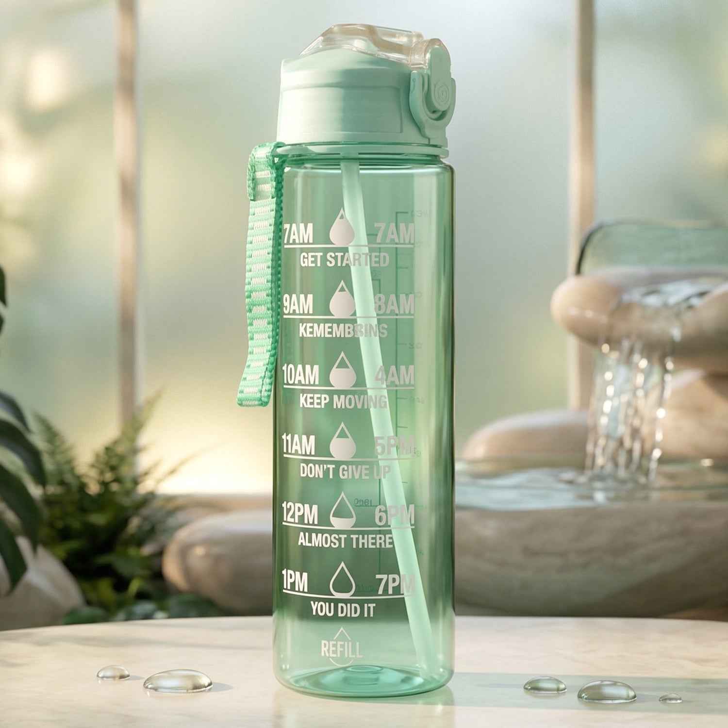Motivational Water Bottle – 900ML with Time Marker & Flip Lid