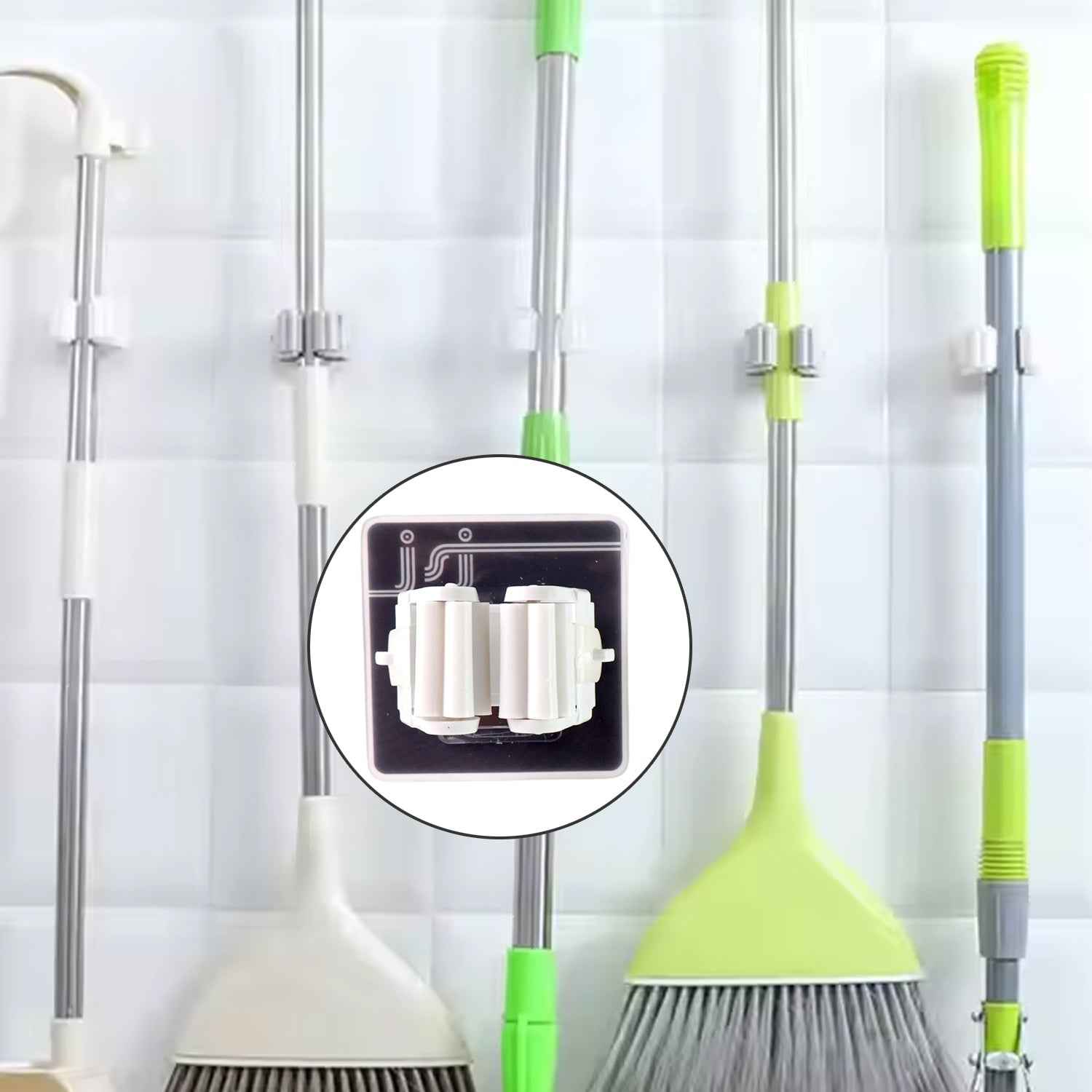 Wall Mounted Mop & Broom Holder – No-Drill Adhesive | GlimmerHome