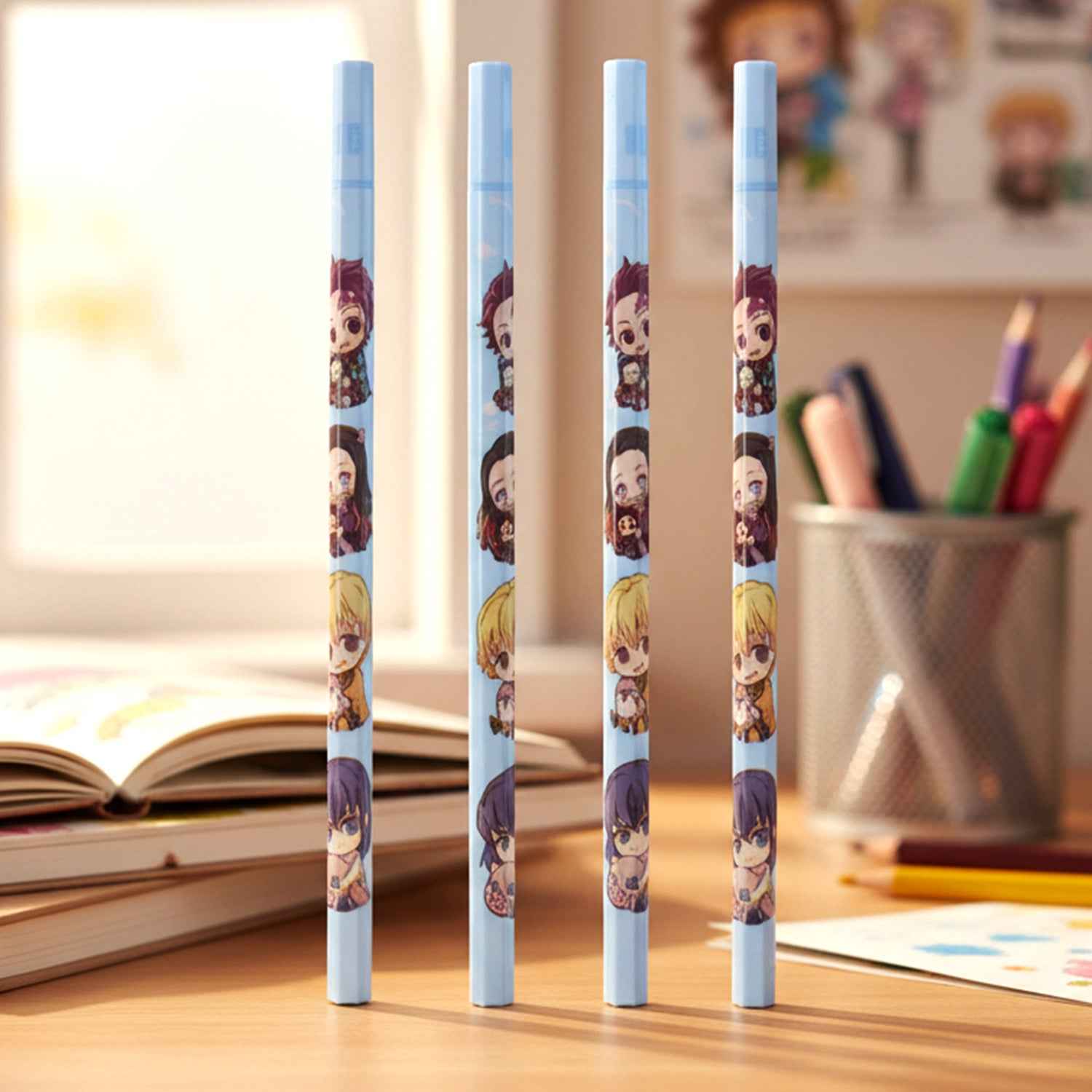 Cartoon Printed Pencil Set – 4 Cute School Writing Pencils