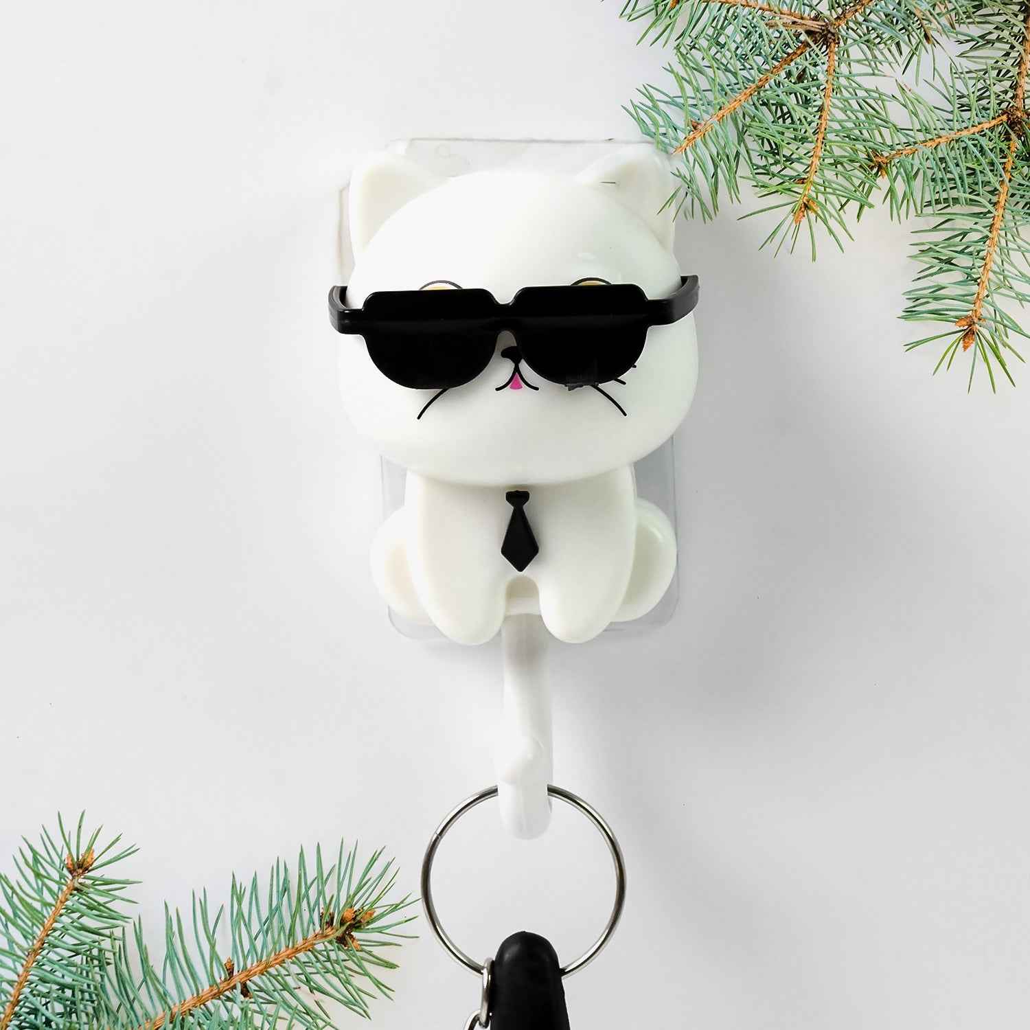 Cat Wall Hook – Cute Sunglasses Design, Self-Adhesive | Styleva