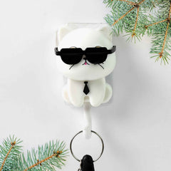 Cat Wall Hook – Cute Sunglasses Design, Self-Adhesive | Styleva
