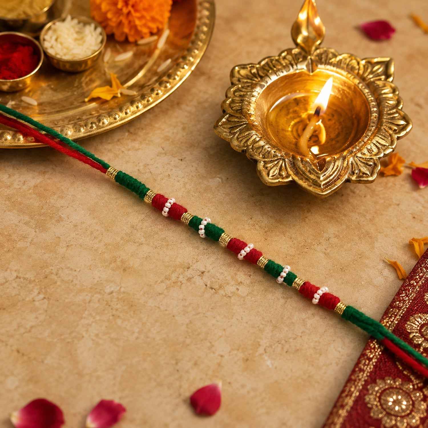 Designer Rakhi Ð Handmade with Golden Beads & Ethnic Threads