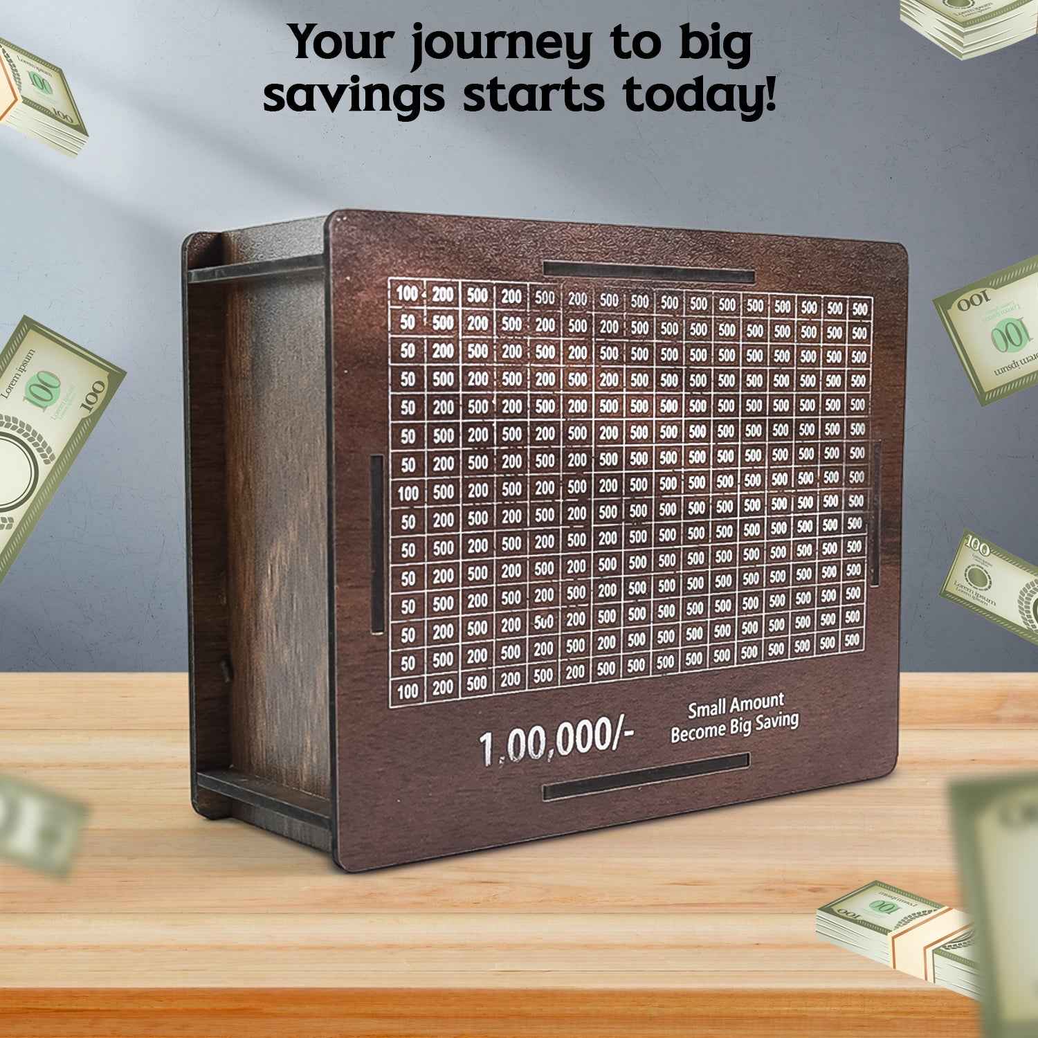 Wooden Piggy Bank – Fun Savings Challenge with Emoji Pan