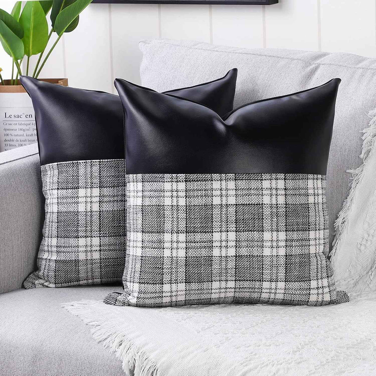 Leather & Cotton Pillow Covers – 23x22 Inch Set of 2 | Styleva