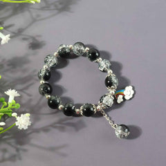 Black Crystal Beaded Charm Bracelet – Stylish Stretchable Wristwear