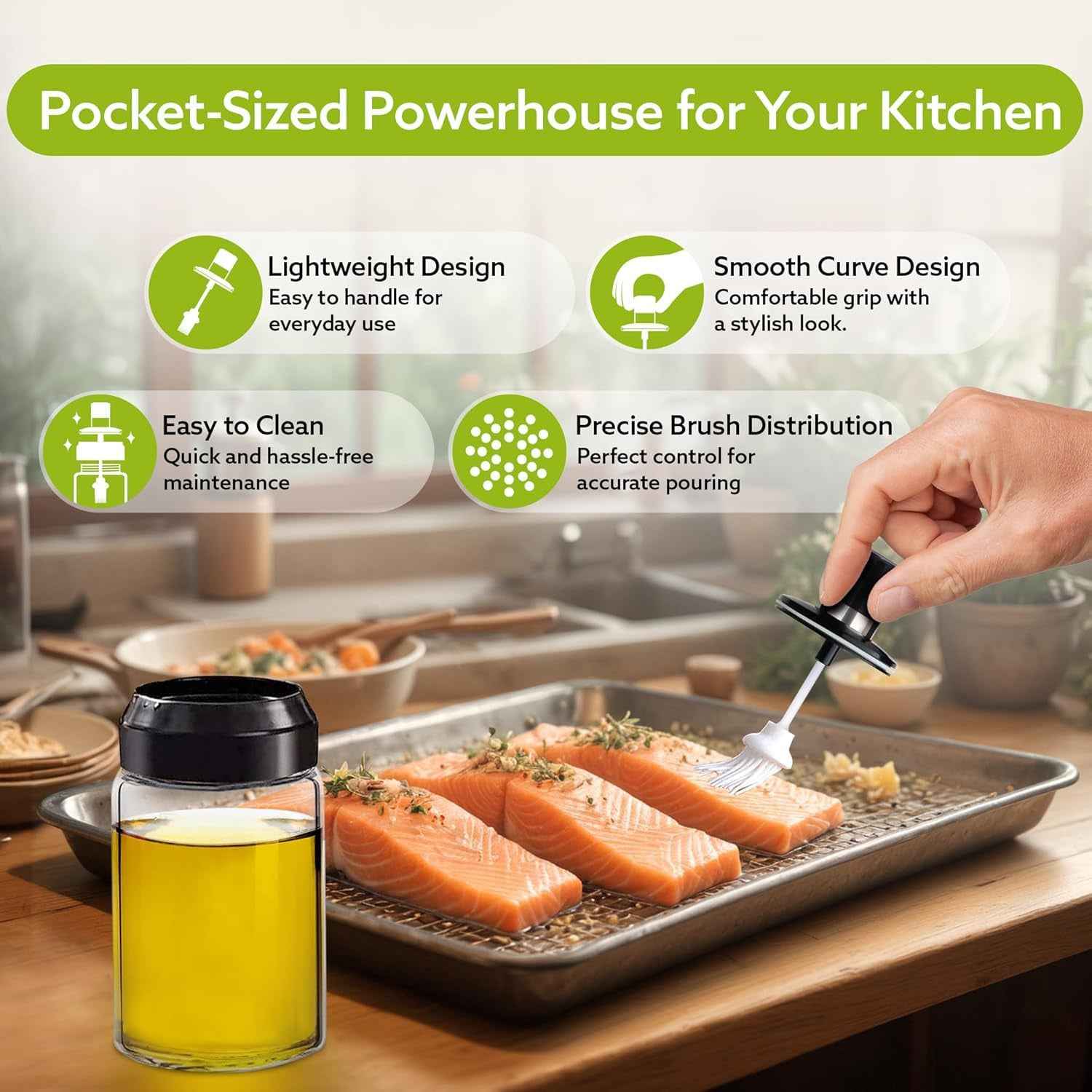 Glass Oil Dispenser Bottle with Silicone Basting Brush – Precise 250ml