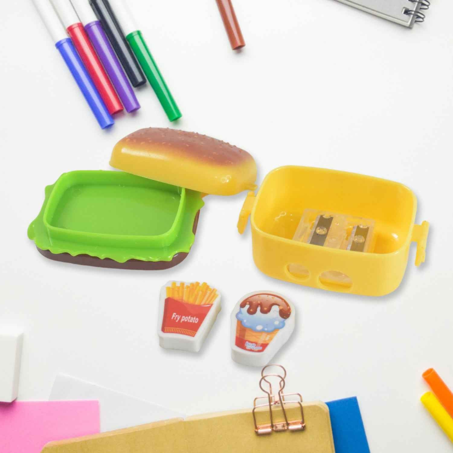Burger Shape Sharpener with Eraser – Double Hole for Kids