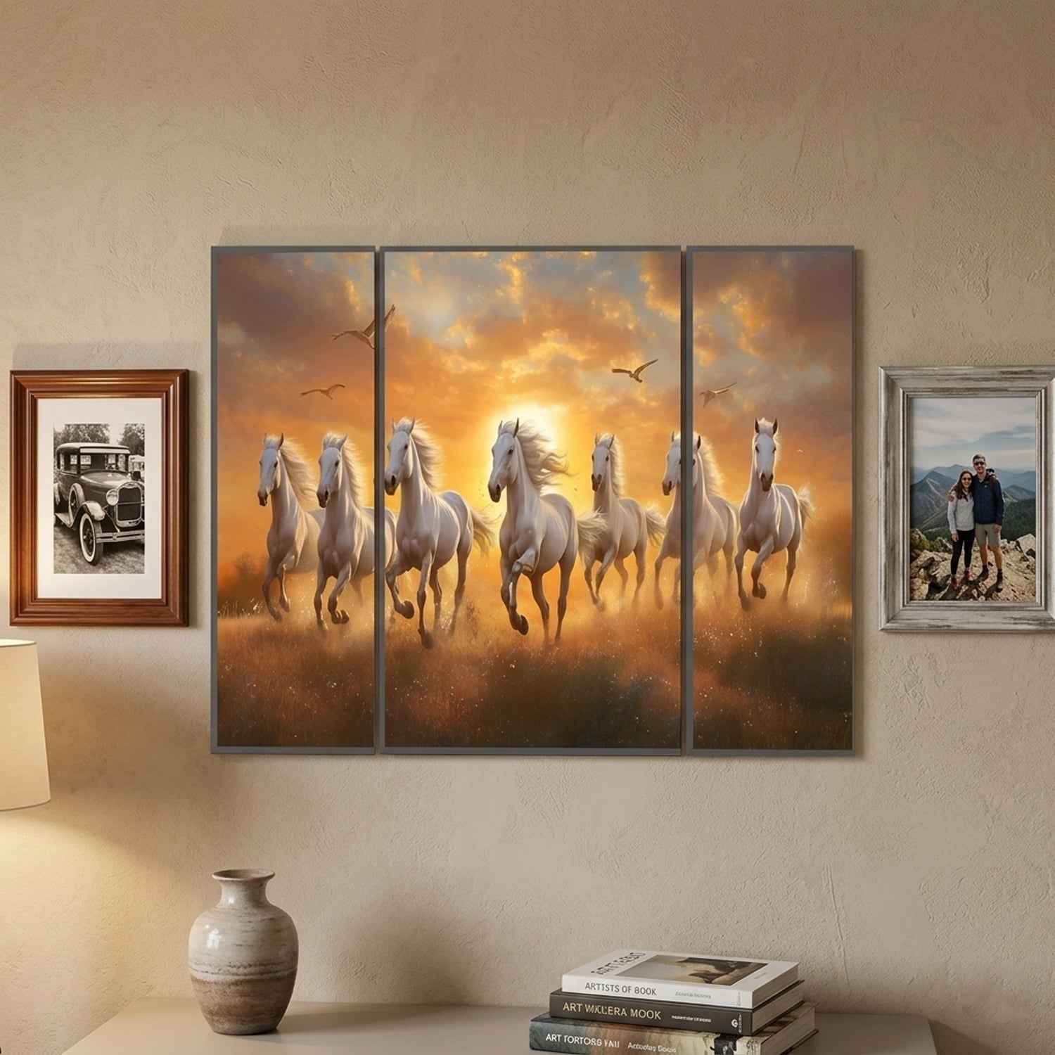 Horses Sunset Wall Art Ð Vibrant 3-Panel MDF Canvas for Home Decor