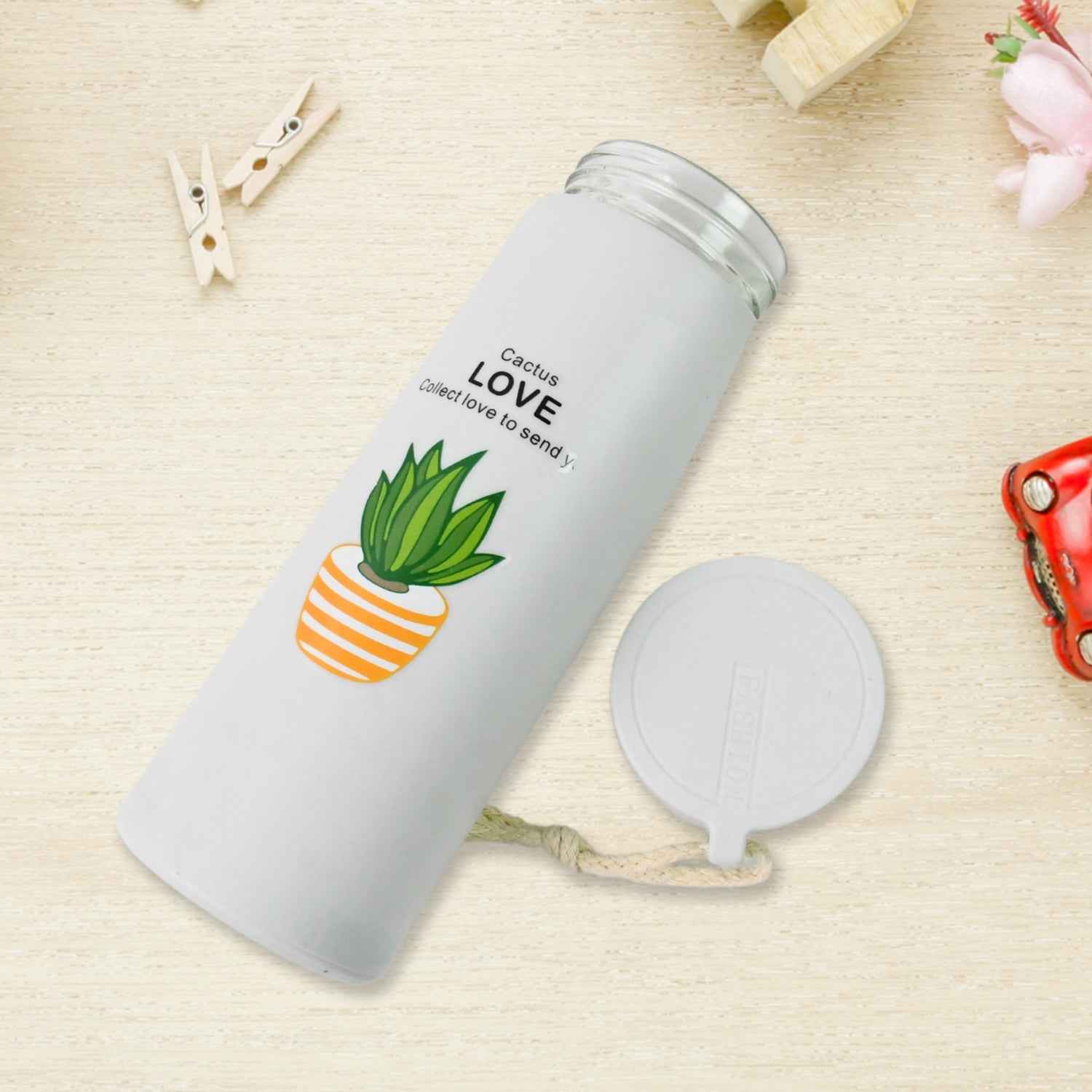 Glass Water Bottle – 450ml Borosilicate Leakproof with Bamboo Lid