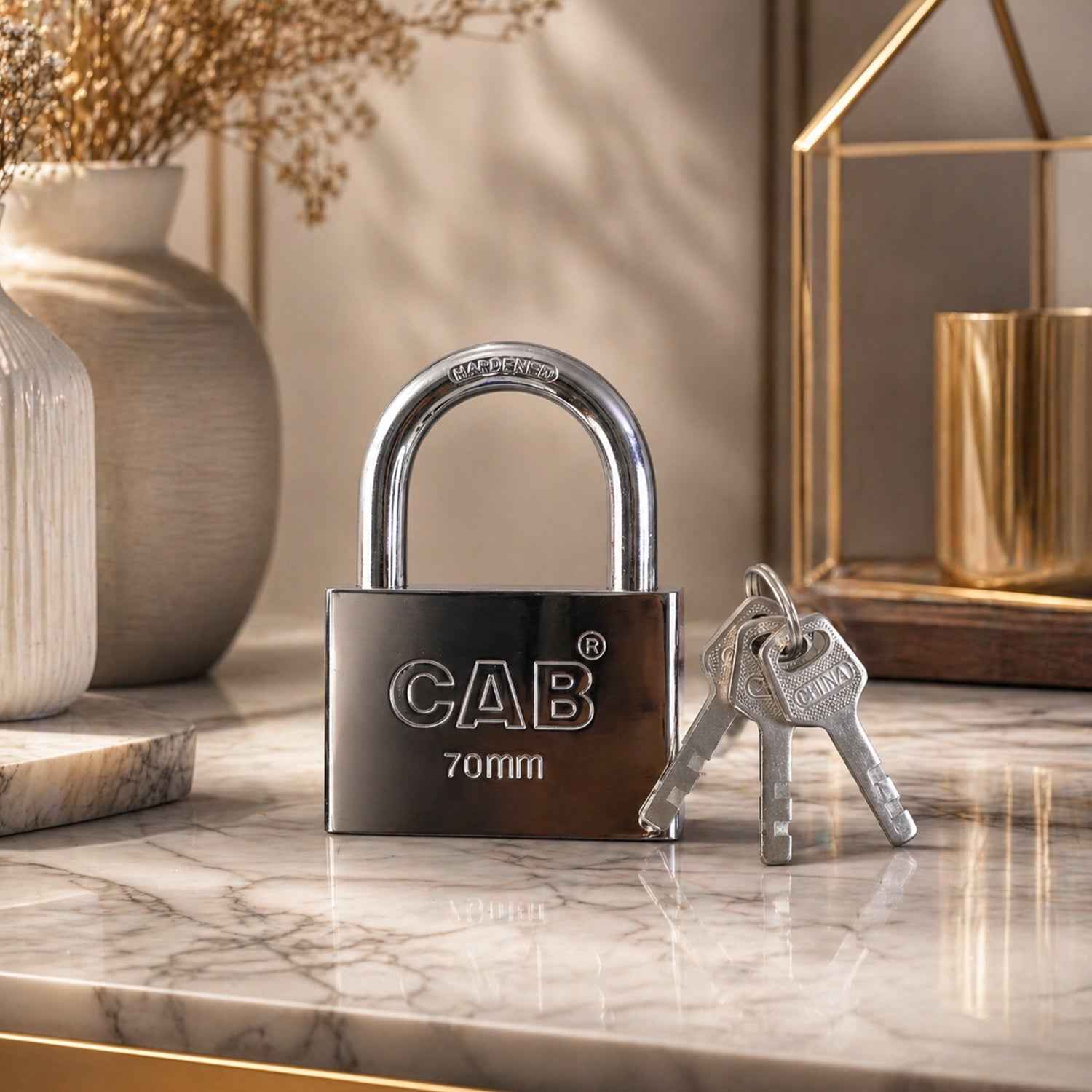 Heavy Steel Padlock – 70mm Square, Hardened Shackle, 3 Keys | Styleva