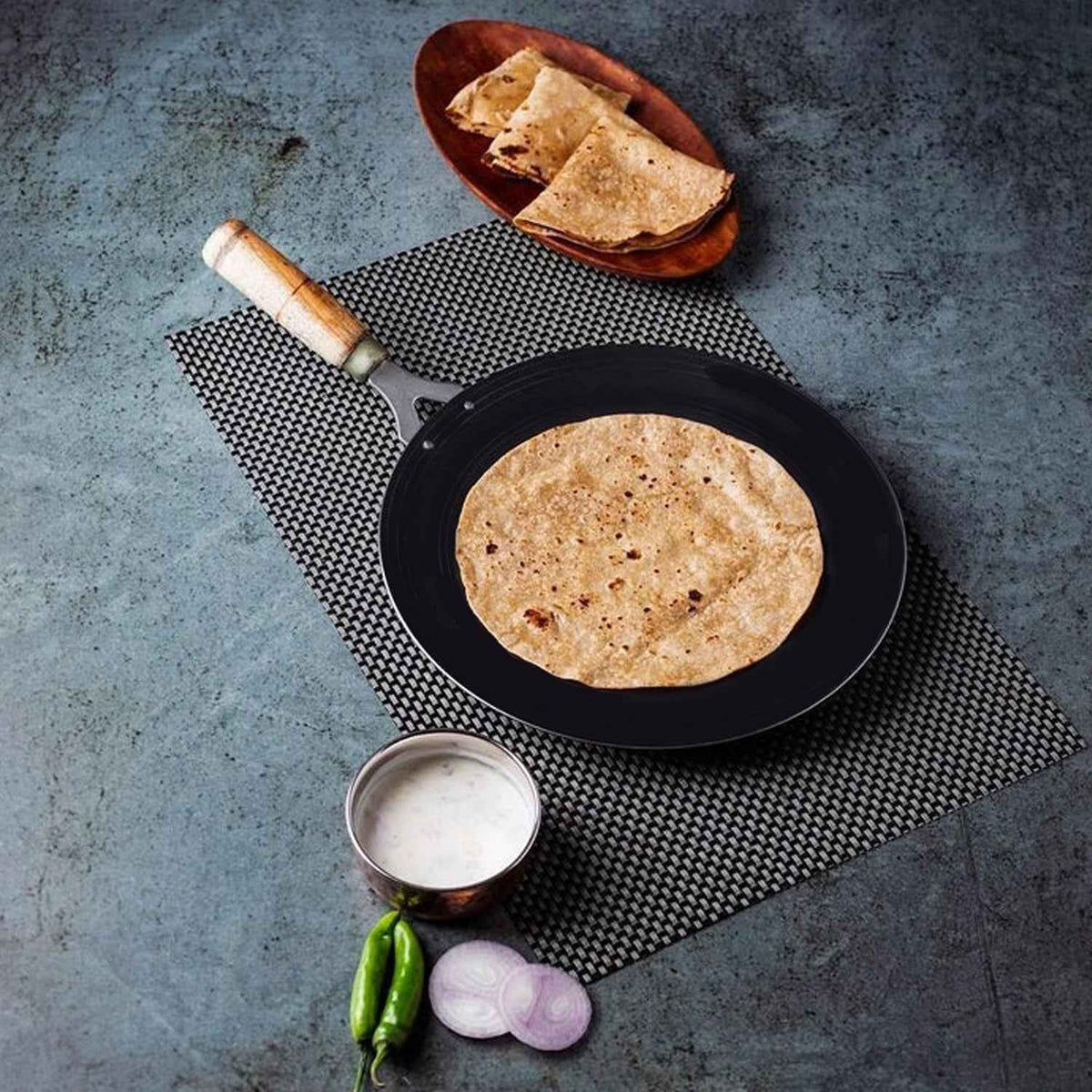 Wooden Handle Roti Tawa – Nonstick Iron Pan | Storenzo