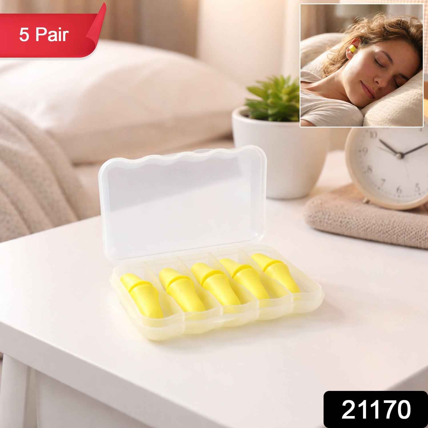 Foam Ear Plugs – Soft Noise Reduction with Storage Case (5 Pairs)