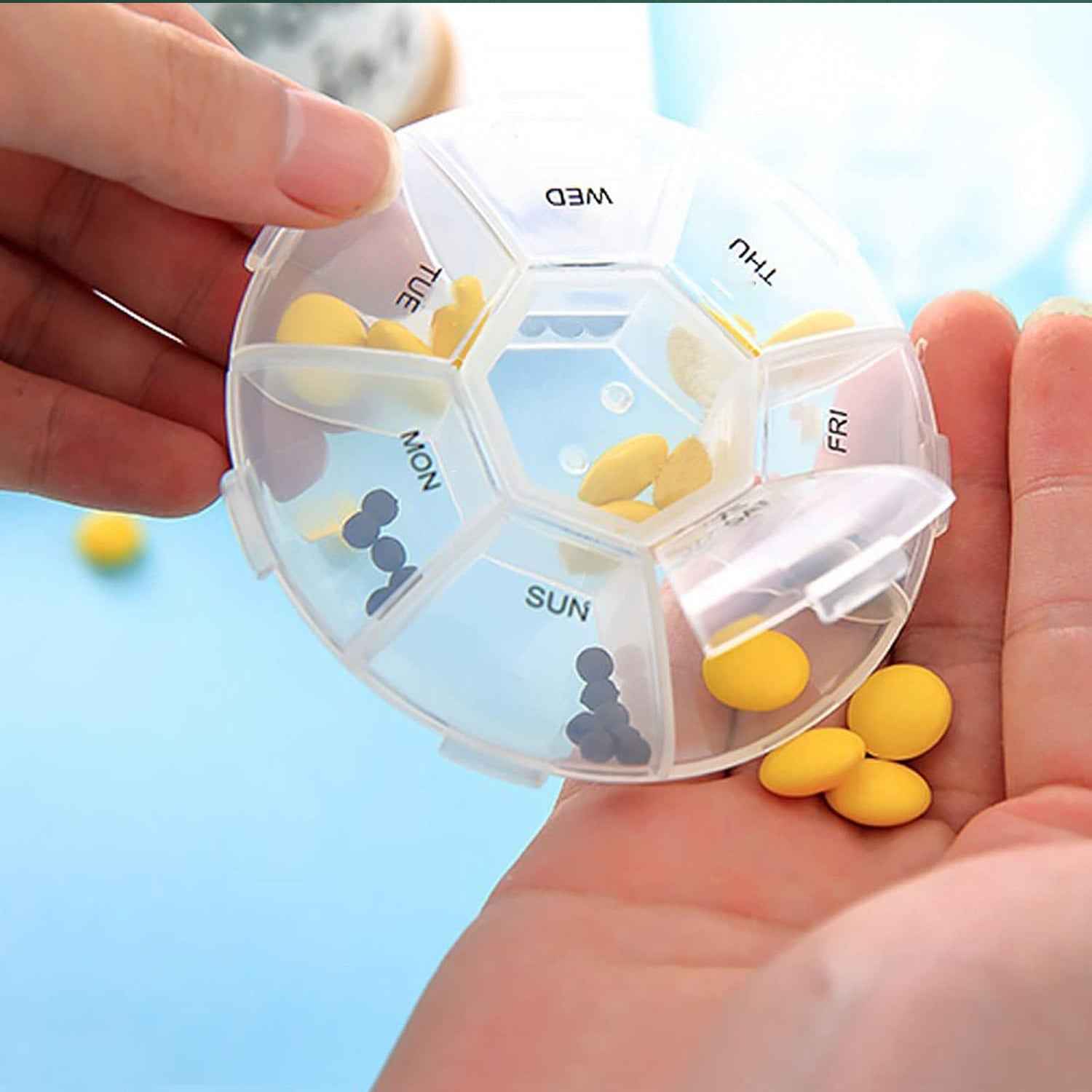 7-Sided Portable Pill Box – Compact Weekly Medicine Organizer