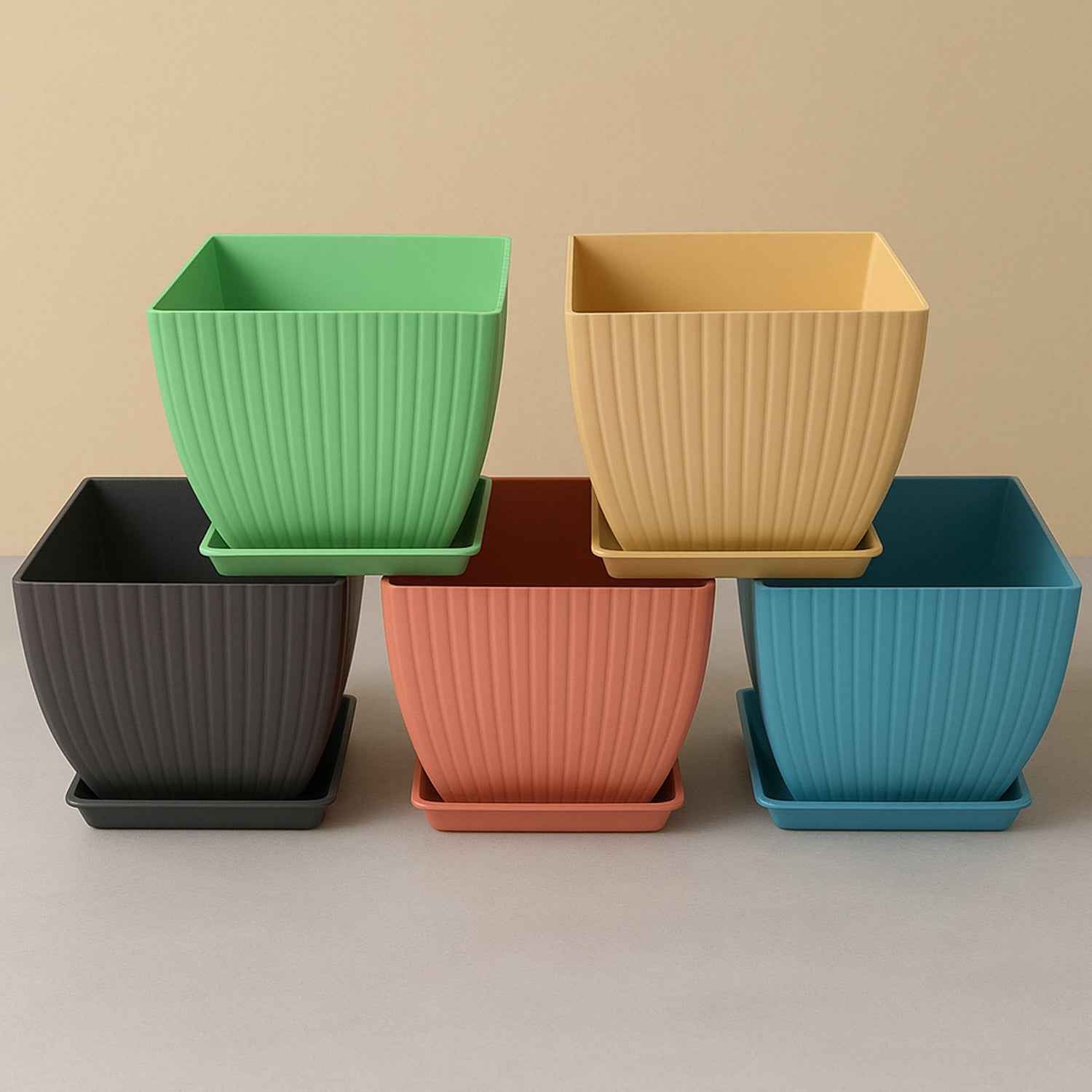 Square Plastic Flower Pots Set of 5 – Durable Lightweight Planters