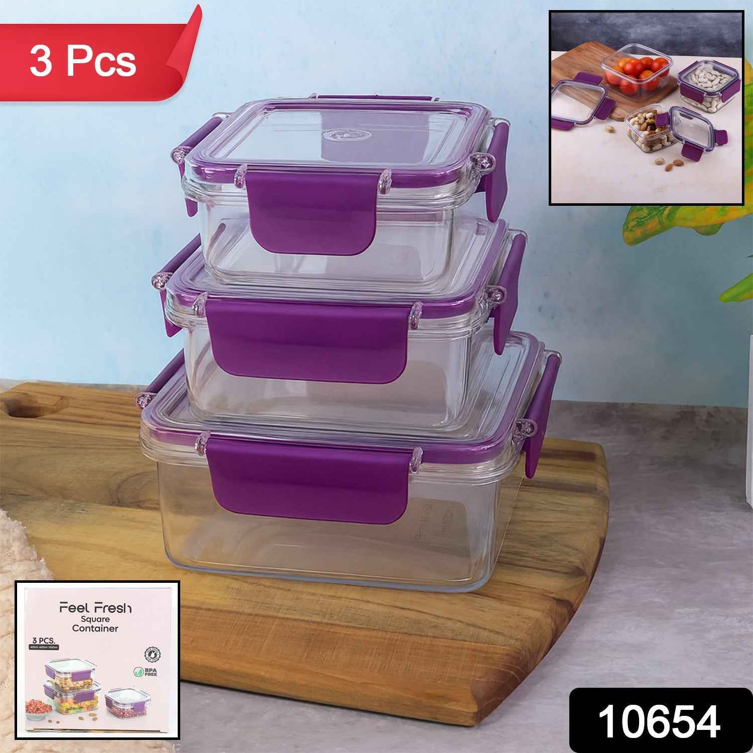 Airtight Square Food Storage Containers – Leakproof 3-Pc Set