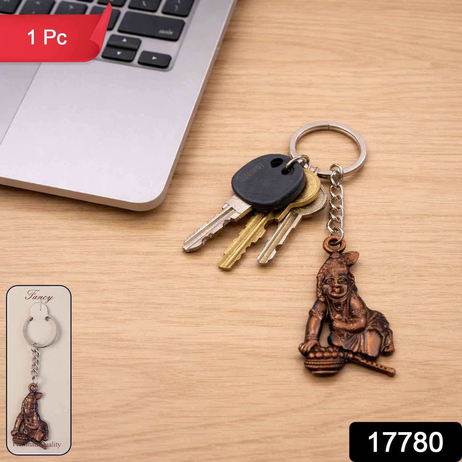 Bal Krishna Makhan Chor Keychain – Premium Antique Gold Finish