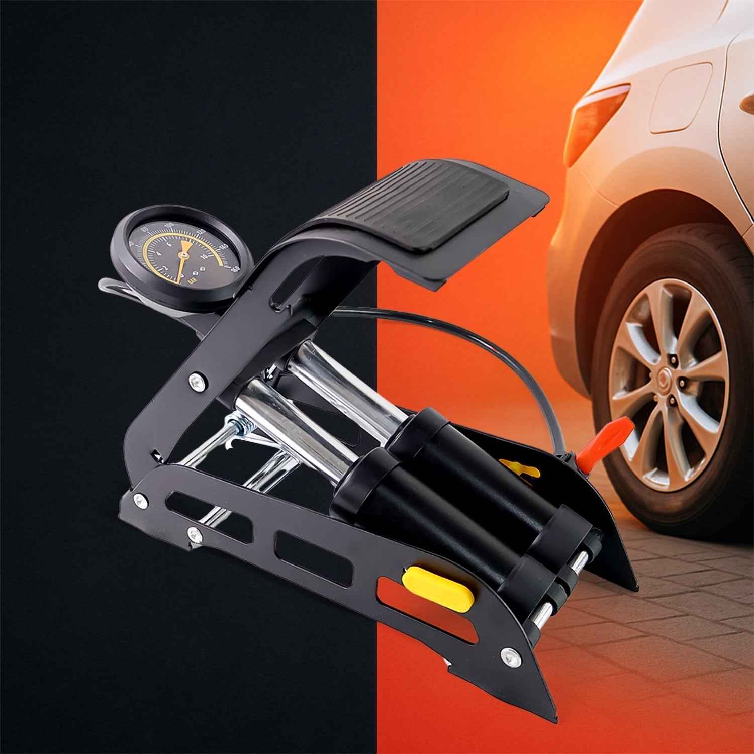 Foot Air Pump – Dual Cylinder, 150 PSI for Car & Bike | Carivox