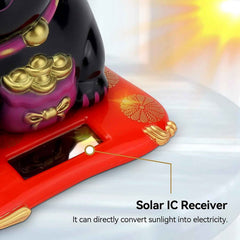 Waving Lucky Cat Statue – Solar Powered Wealth Decor | Styleva