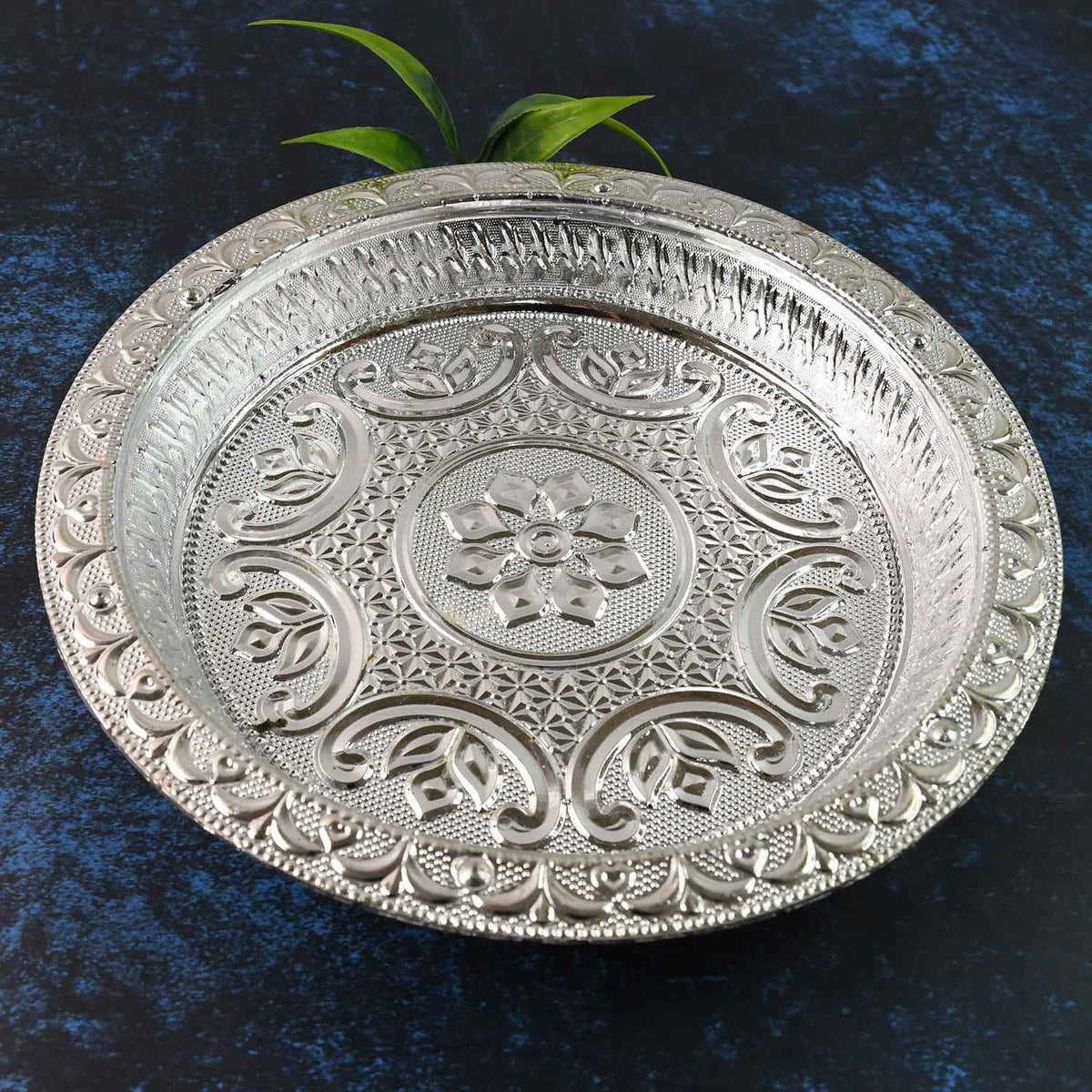 Silver Finish Plastic Pooja Thali – Lightweight & Durable
