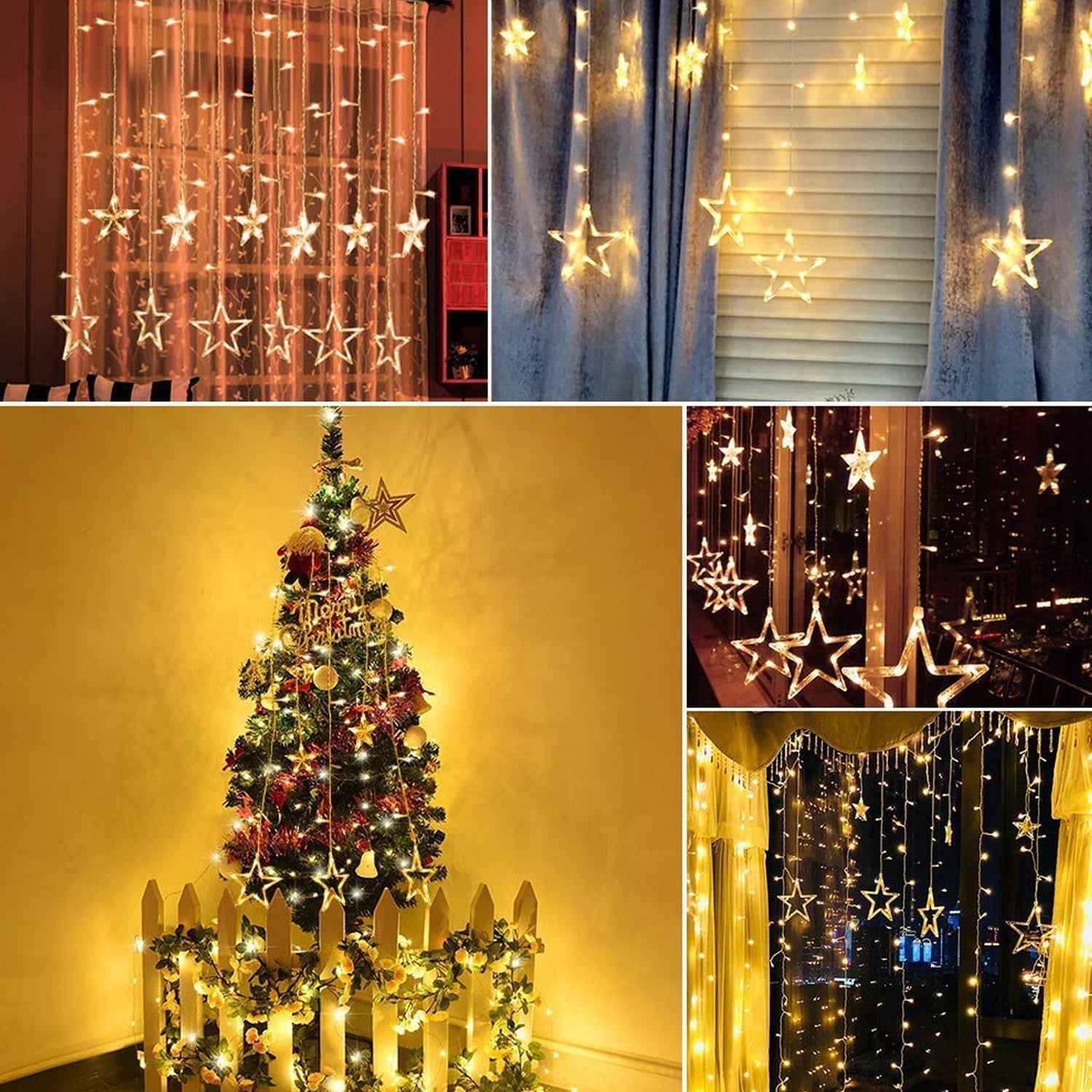 Star Curtain Lights – 12 LED Stars, 8 Flashing Modes | Indo Glow