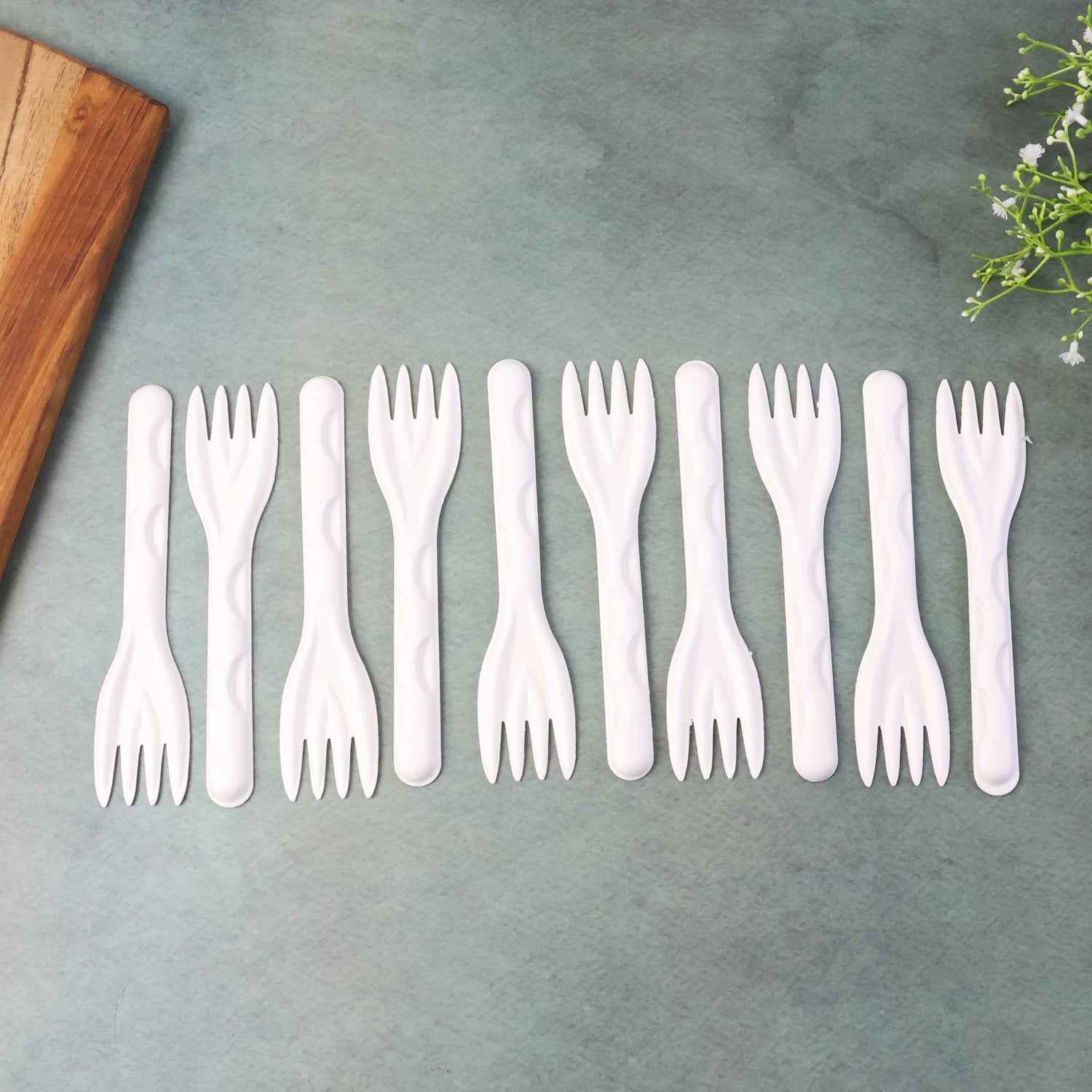 Compostable Bagasse Forks – Strong Eco-Friendly Disposable Cutlery 10-Pack