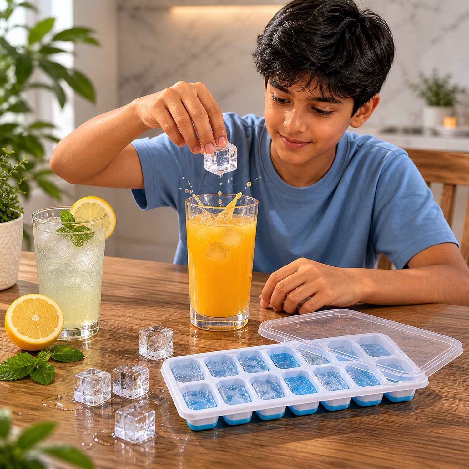 Multipurpose Plastic Ice Cube Tray Ð 14-Grid with Lid for Easy Freezing