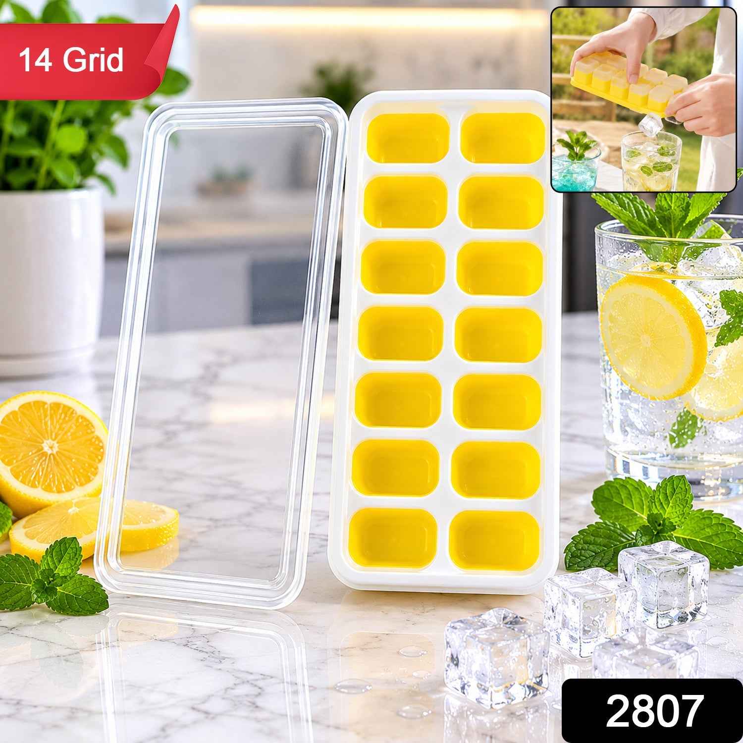 Ice Cube Tray with Spill-Proof Lid Ð Effortless Ice Making and Space Saving
