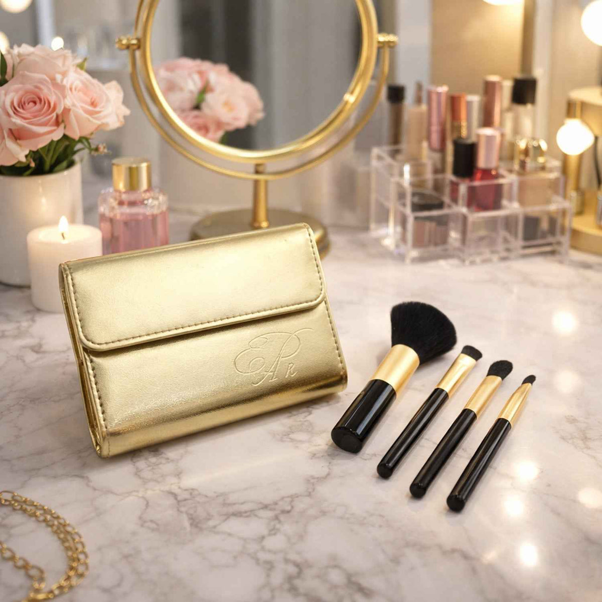 Makeup Brush Set – Portable 4-in-1 Kit with Storage Pouch