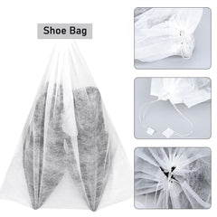 Breathable non-woven shoe storage bag with drawstring closure