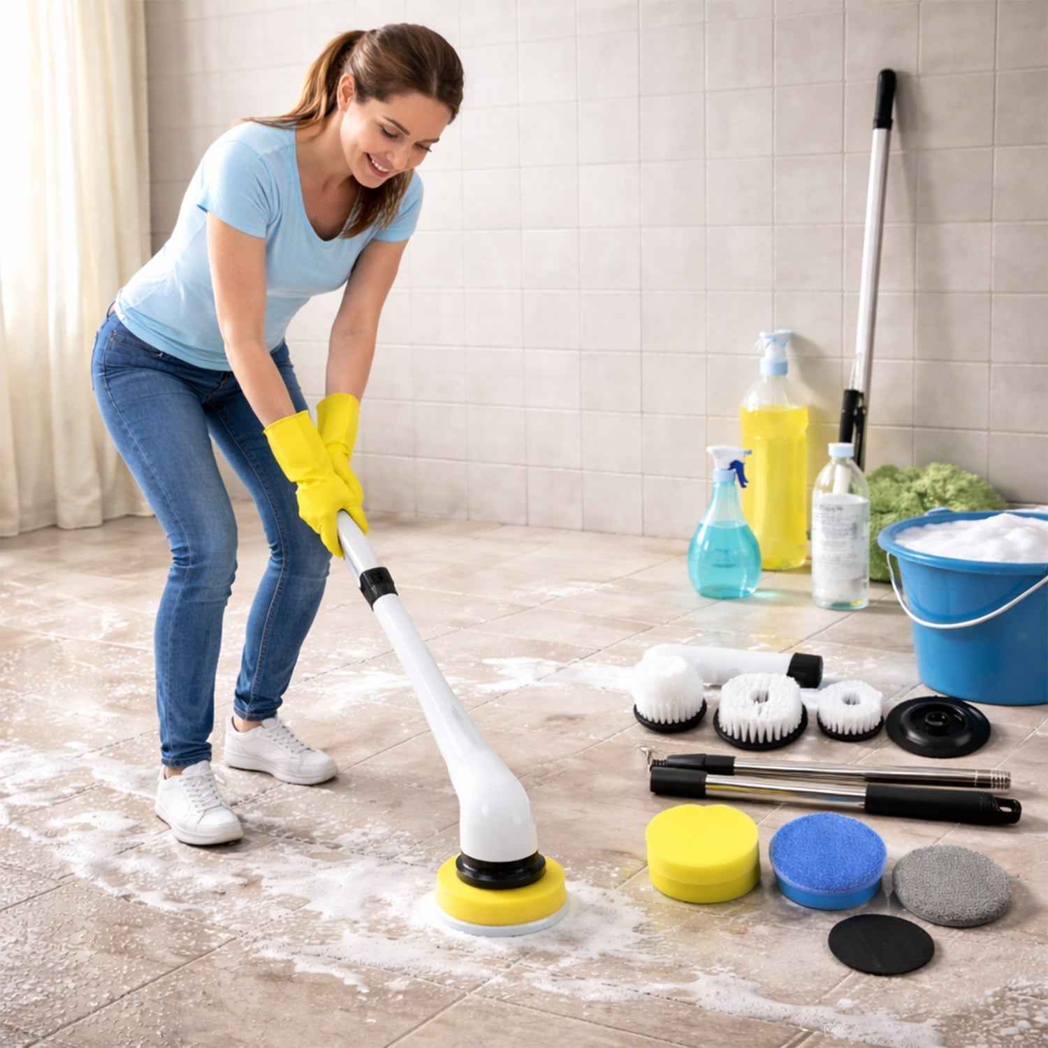 Electric Spin Scrubber – Cordless 9-in-1 Cleaner with Telescopic Handle