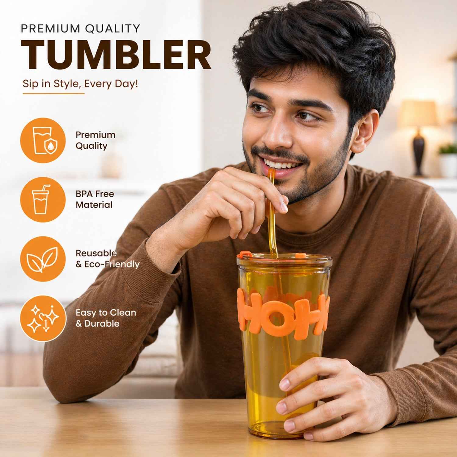 Glass Tumbler with Lid and Straw Ð Leak-Resistant & Stylish