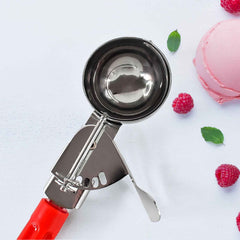 Quick-release lever ice cream scoop for clean dessert portions