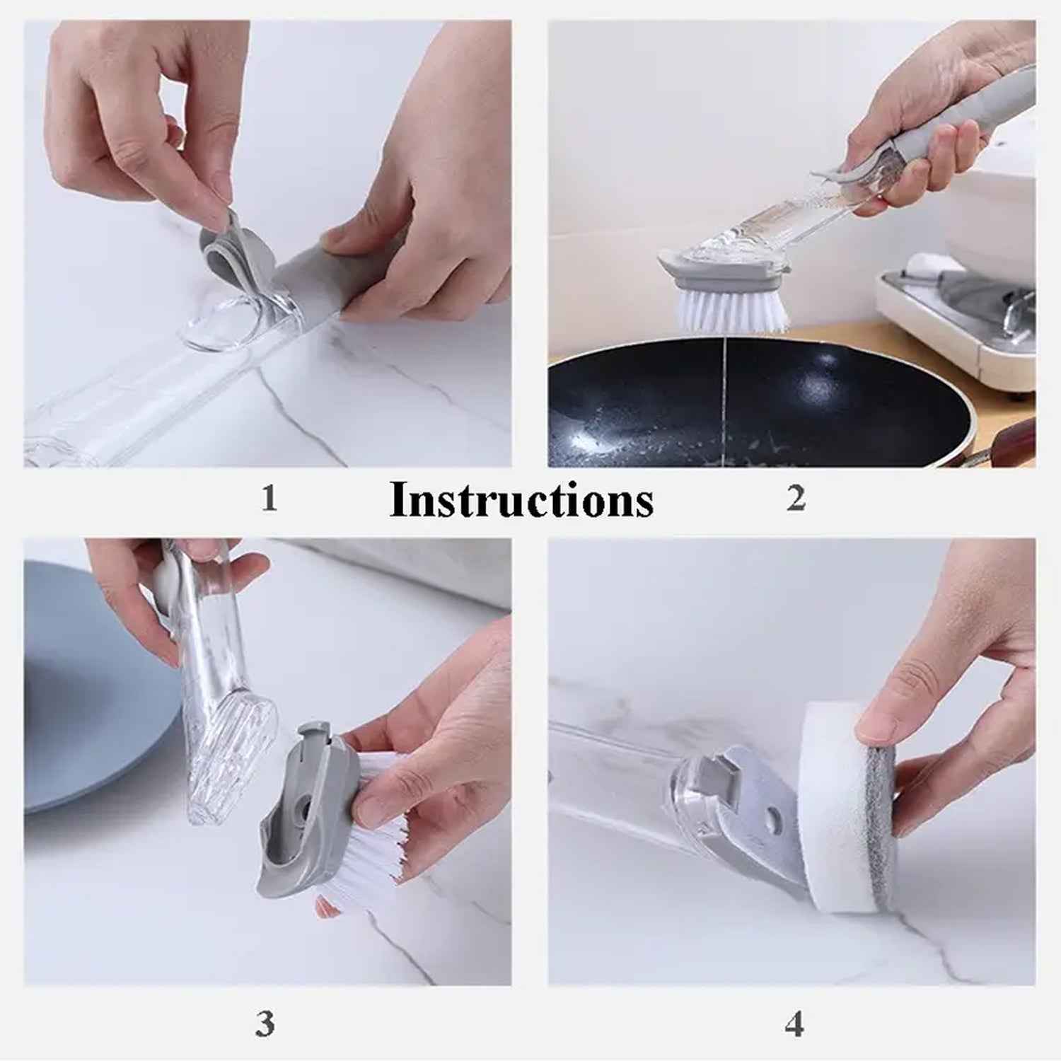 Soap Dispensing Dish Brush – 1 Handle & 3 Refills | VelvetBubbles