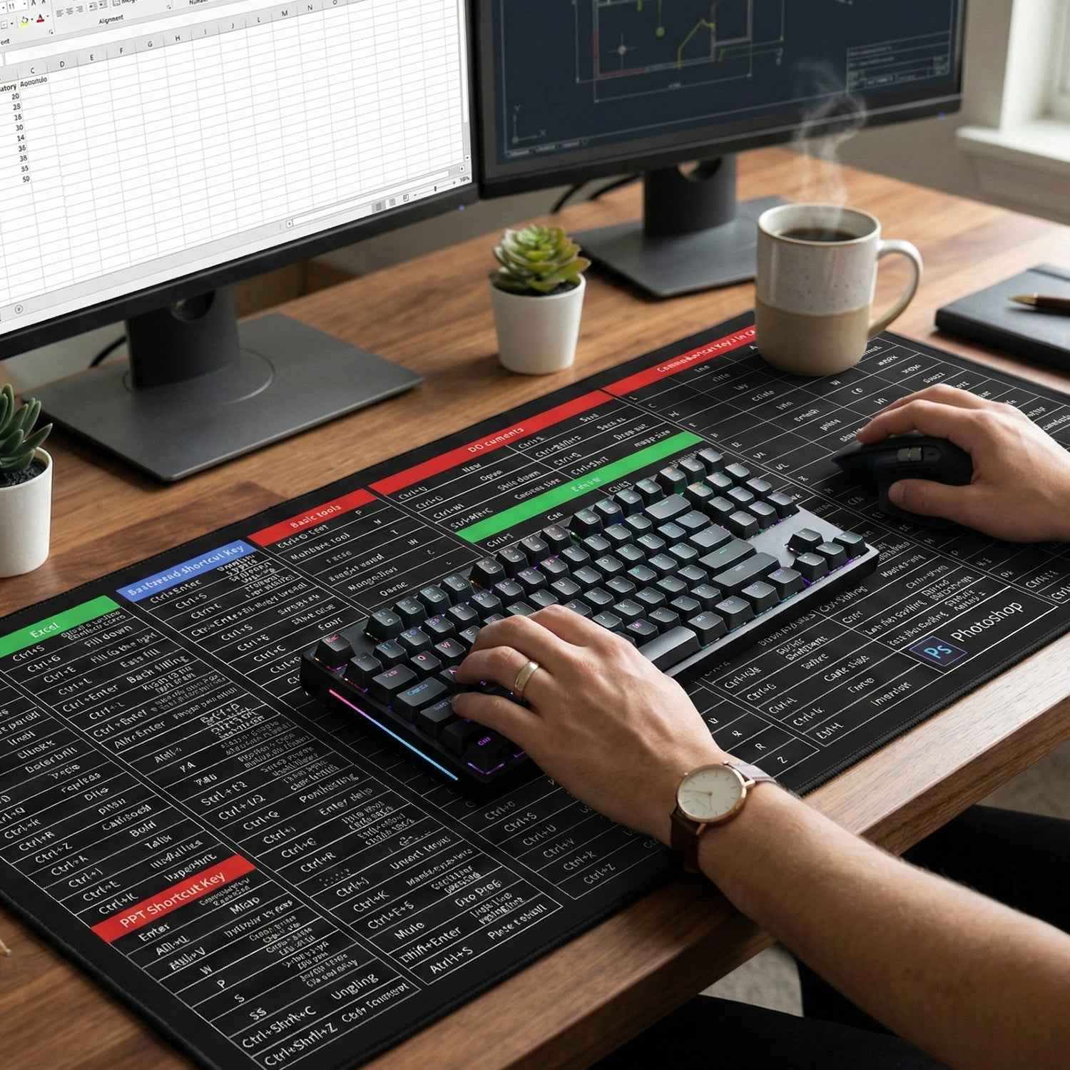 Shortcut Keyboard Mouse Pad – Large Extended Desk Mat for Efficiency