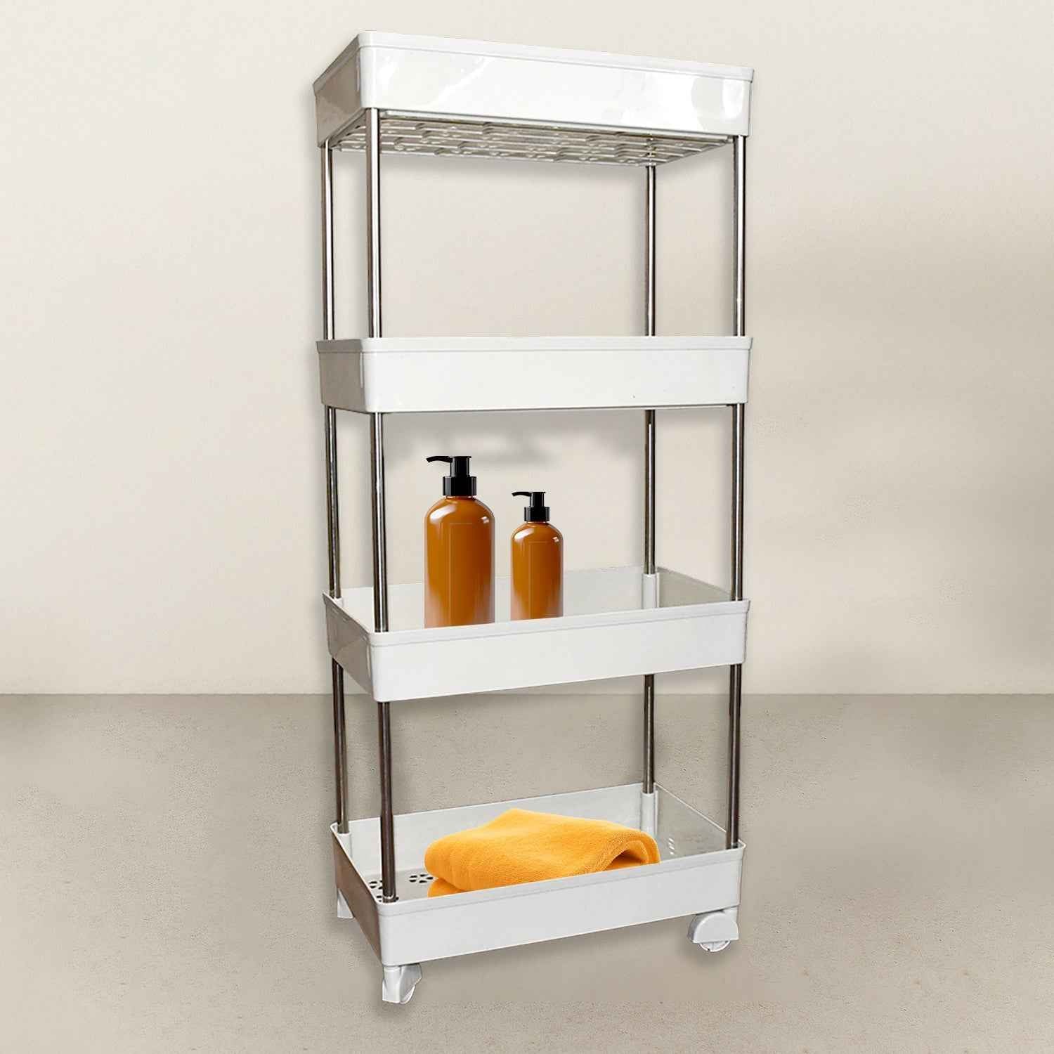 4 Layer Kitchen Rack – Durable Steel & Plastic Storage