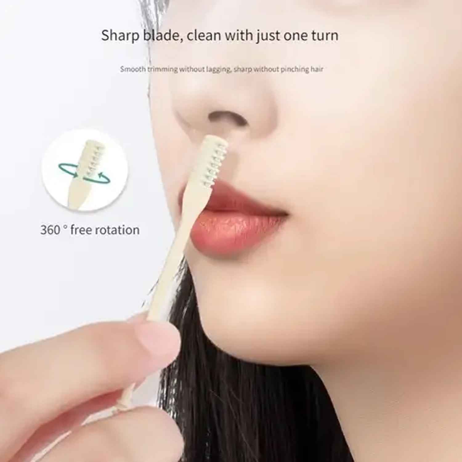 Ergonomic nose hair trimmer held comfortably in hand for easy use.
