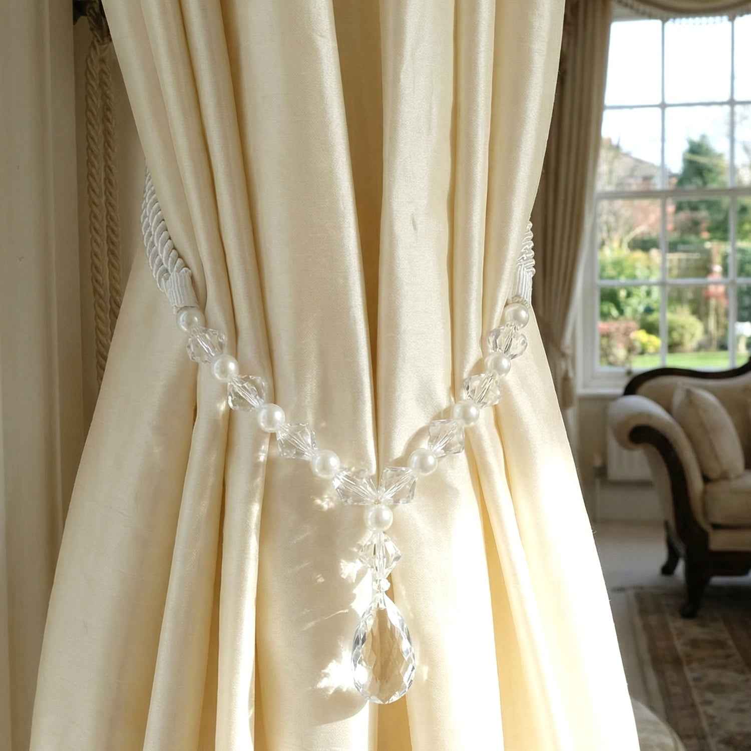 Crystal Pearl Beaded Curtain Tieback – Elegant Twisted Rope Design
