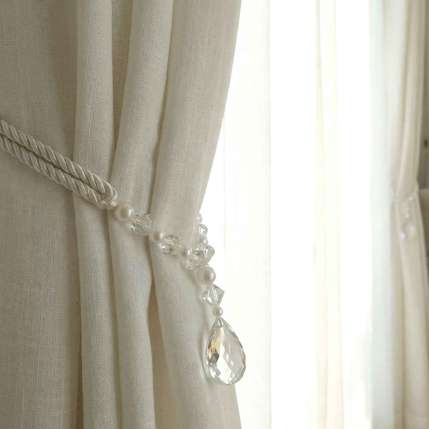 Crystal Beaded Curtain Tieback – Elegant No-Drill Window Accessory