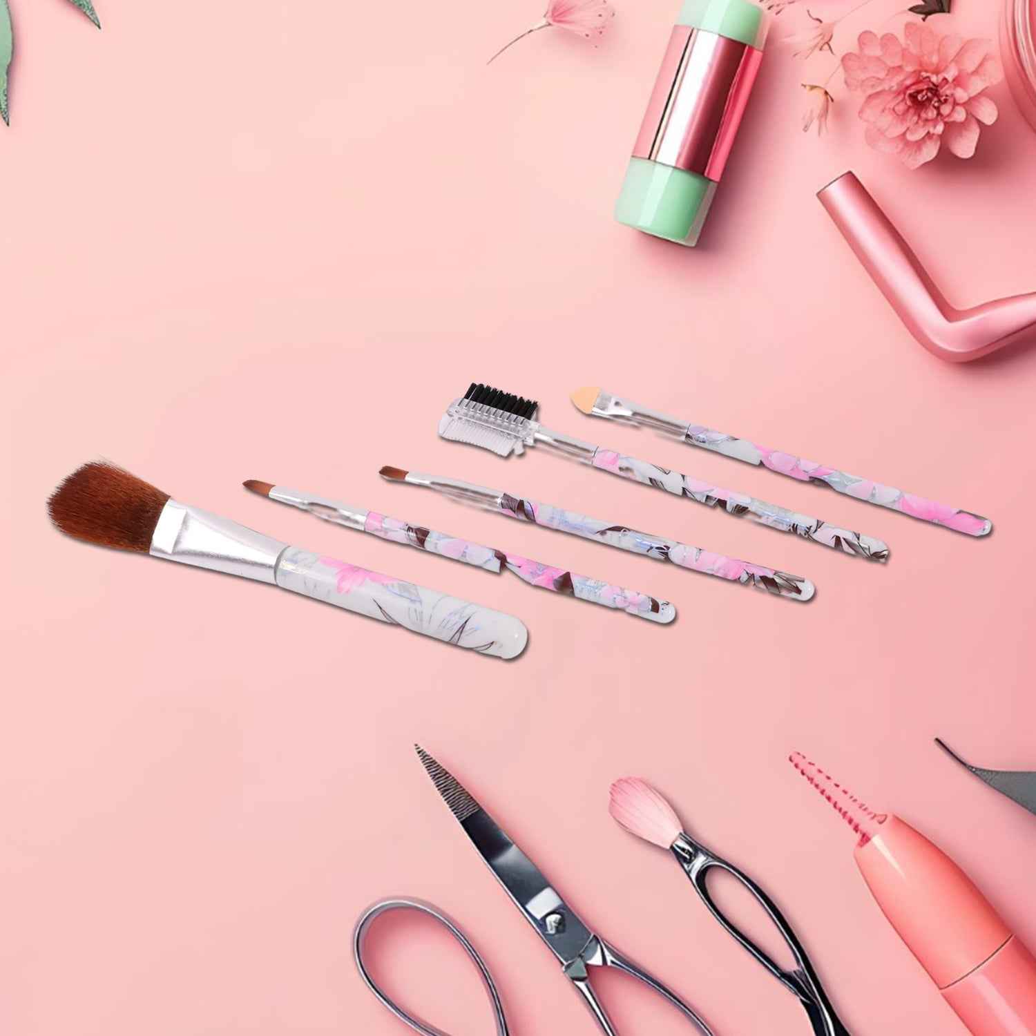 Makeup Brush Set – 5-Piece Floral Face, Eyes & Lips Kit