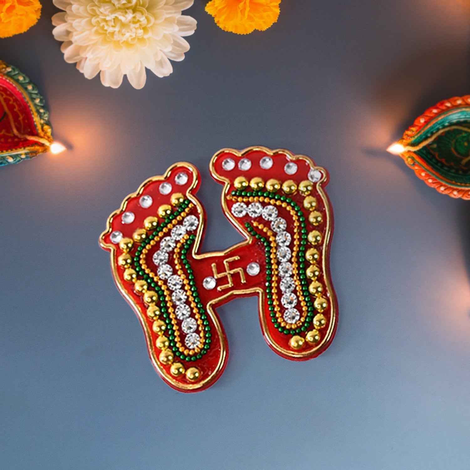 Laxmi Charan Paduka Stickers – Festive Spiritual Home Décor (Pack of 2)