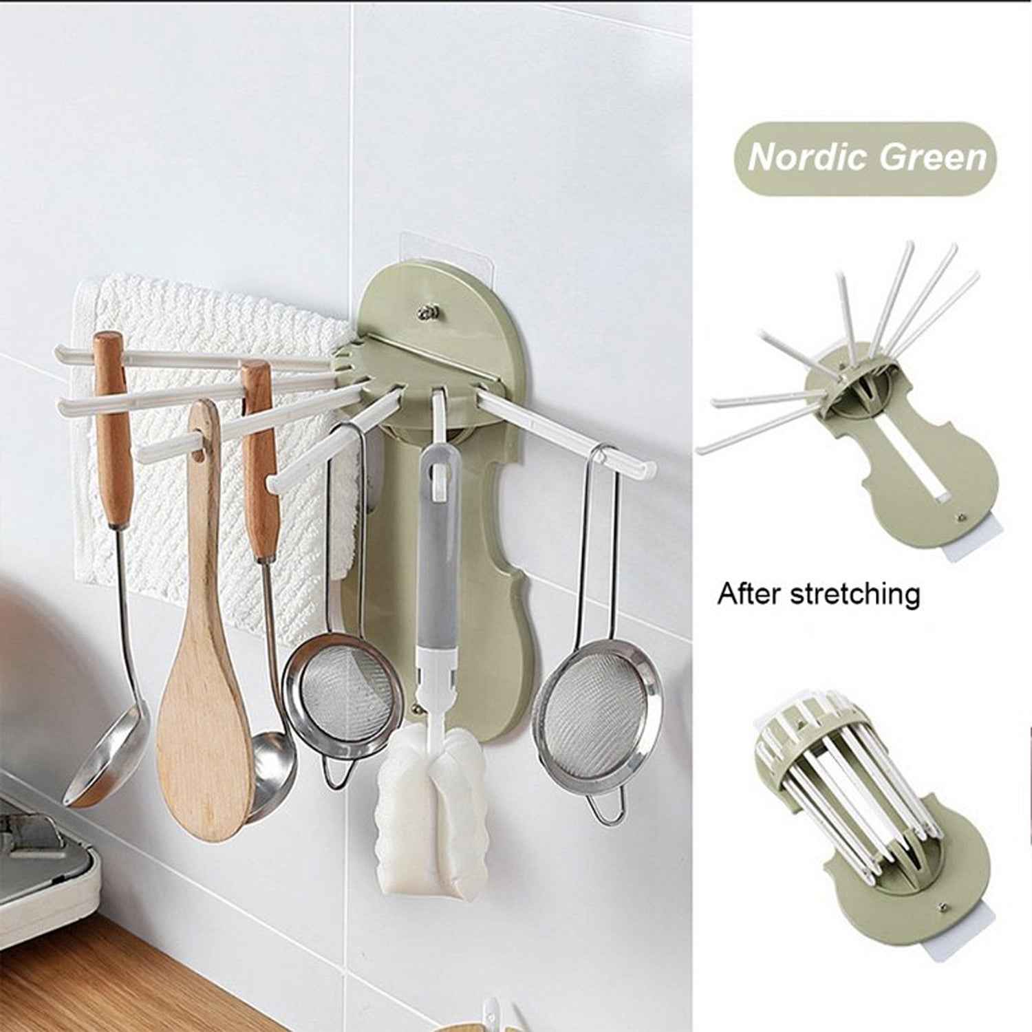 Retractable Wall Hanger – 7-in-1 No-Drill Hooks for Kitchen | Bathora