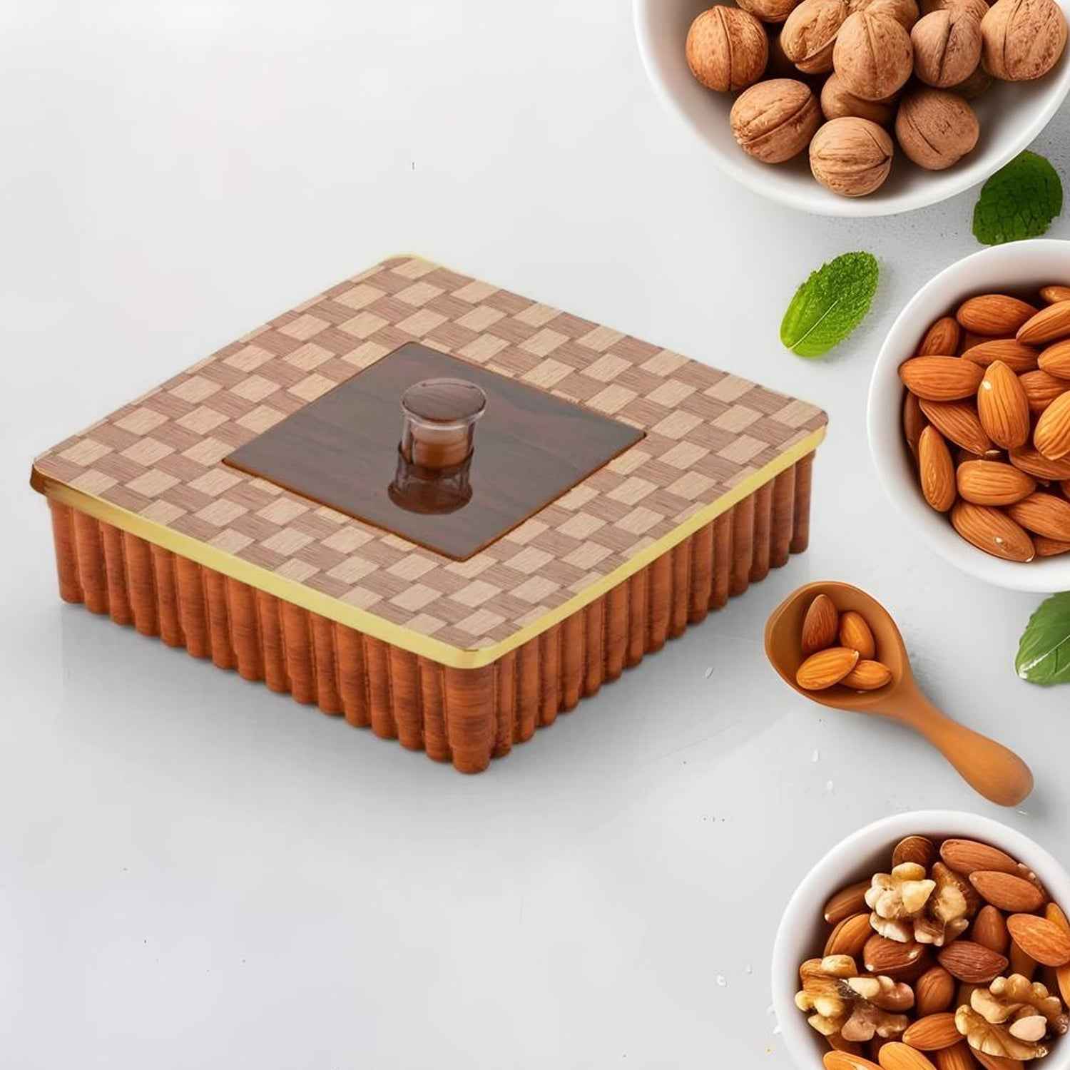 Airtight 4 compartment dry fruit box, perfect for organizing snacks.