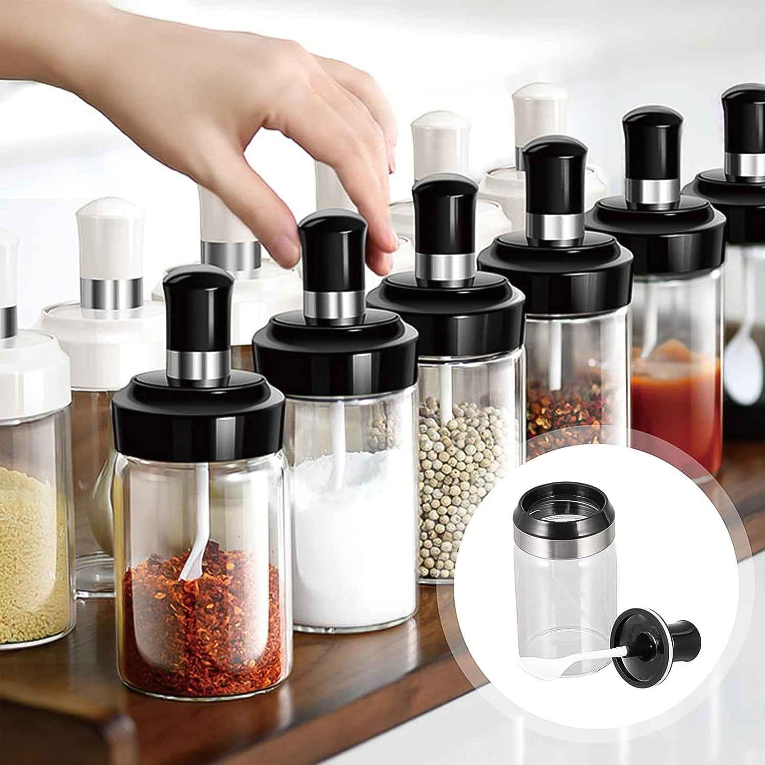Glass Storage Jar with Built-In Spoon – Airtight 250ml Container