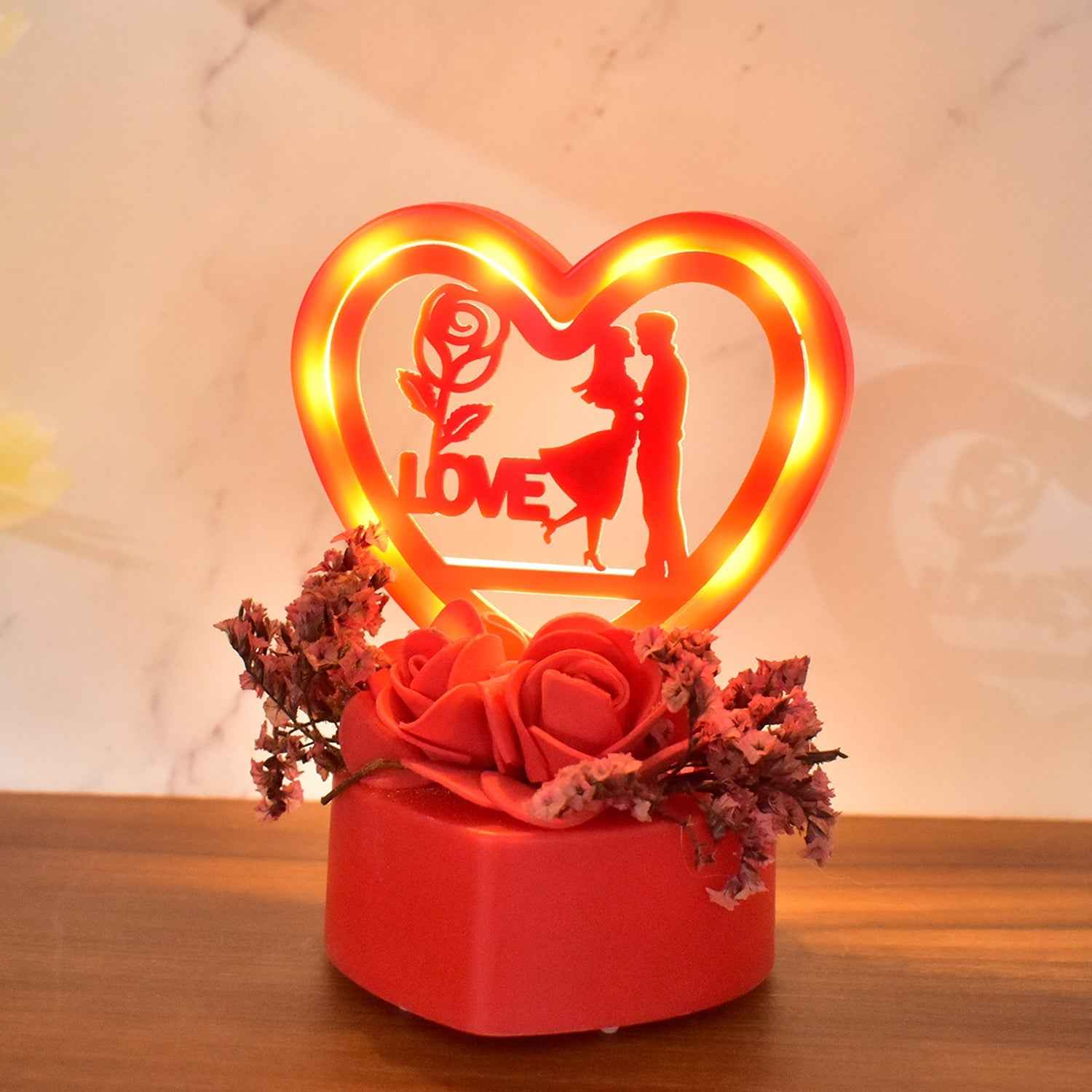 Heart-Shaped Love Couple Decorative Showpiece with Rose Base