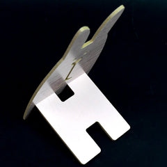 Close-up of the wooden rabbit mobile stand's detail and craftsmanship.