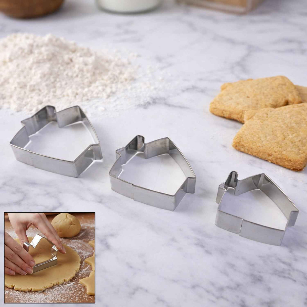 Stainless Steel House Shape Cookie Cutter Set Ð 3 Durable Baking Molds