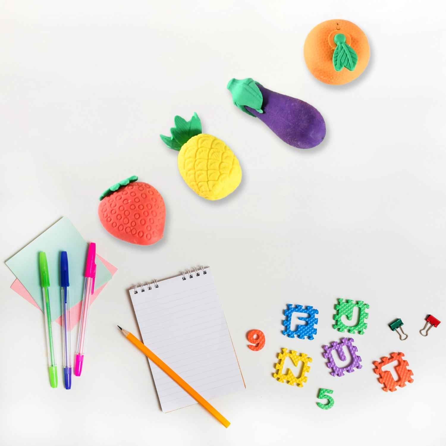 Fruit & Vegetable Erasers – Cute 3D Set for Kids | Writezo