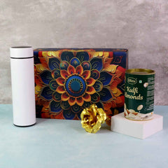 Kulfi Almonds Gift Hamper – Elegant Golden Rose & Stainless Steel Bottle