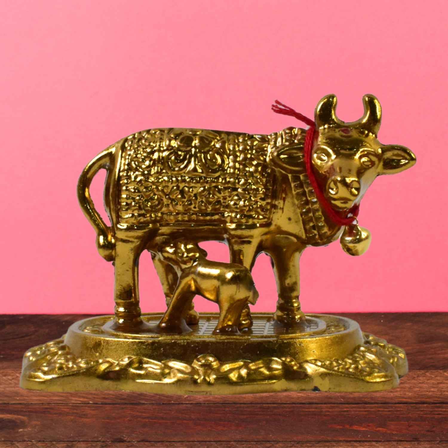 Golden Metal Kamdhenu Cow Showpiece – Spiritual Home Decor